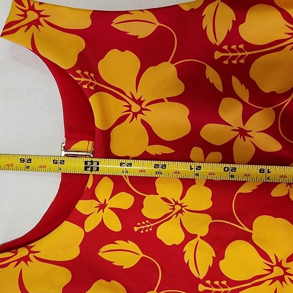 LIU LOVE Hawaii Hibiscus Red Yellow Floral One Piece Swimsuit Beach Medium - Picture 5 of 8